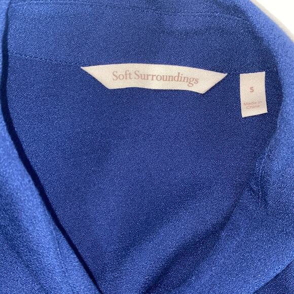 Soft Surroundings Small Cobalt Blue Button Ruffle tapered bell Sleeve Blouse - Picture 7 of 9